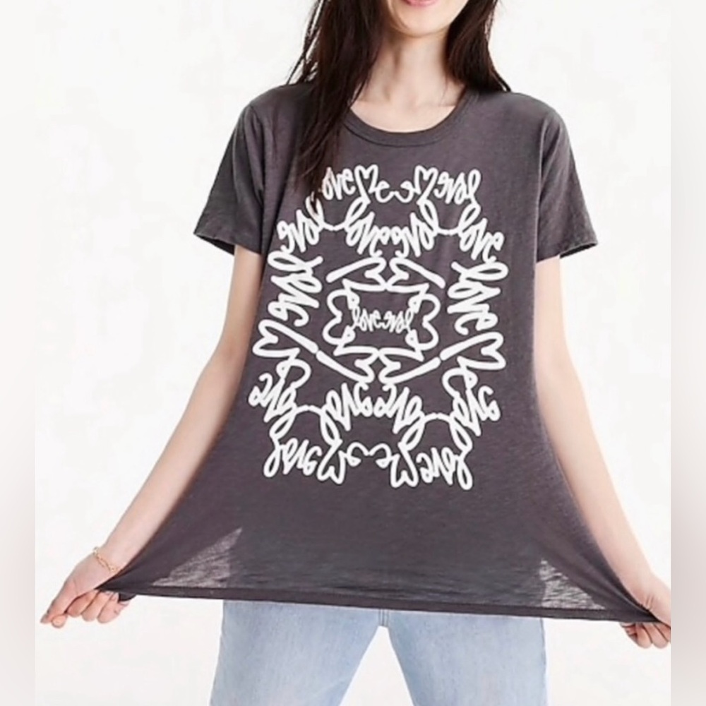 JCrew x Curtis Kulig ‘Love Me’ Tee Shirt XXS or XS Grey Slub 100% Cotton 17x24.5